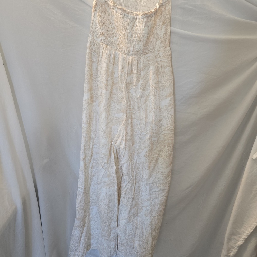 American Eagle Jumpsuit Strapless/ Straps Smocked Bodice Palm Print Beachy NWT M - Picture 6 of 16